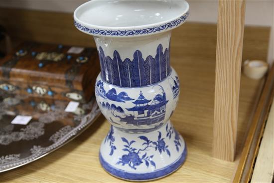 A 19th century Chinese blue and white vase, of Gu form, H. 13in.